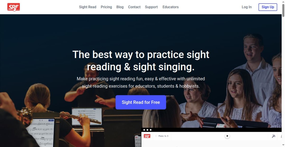Screenshot of the Sight Reading Factory homepage