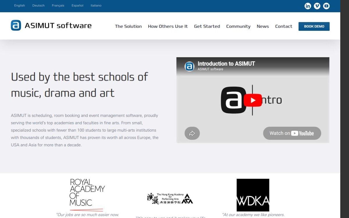 Screenshot of the ASIMUT homepage