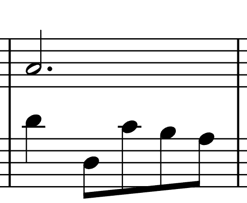 Uncorrected bar eight: a dotted-half A in the upper staff, with no grace note before it