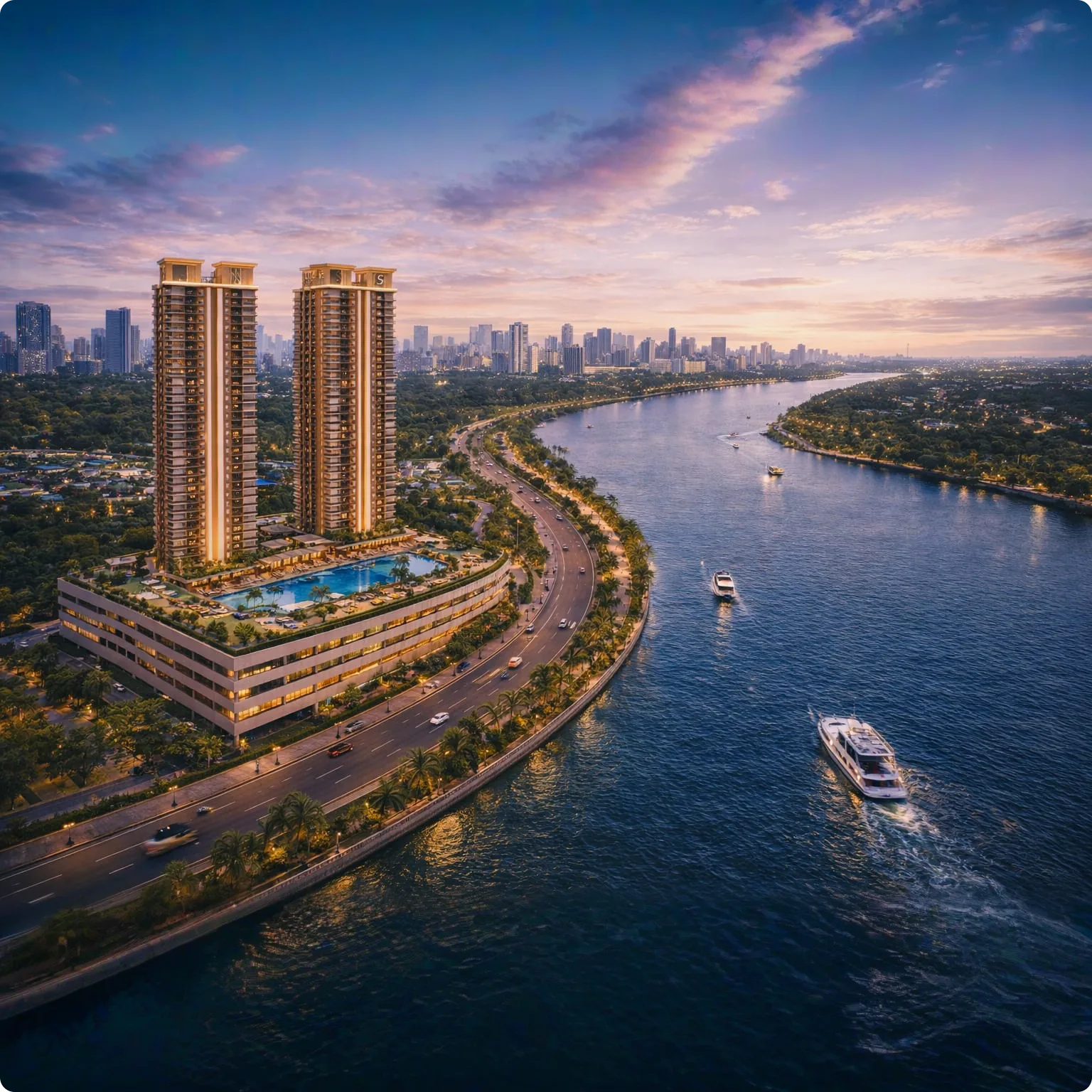 Sobha Bellevue Calicut premium residential towers along waterfront Kozhikode skyline view
