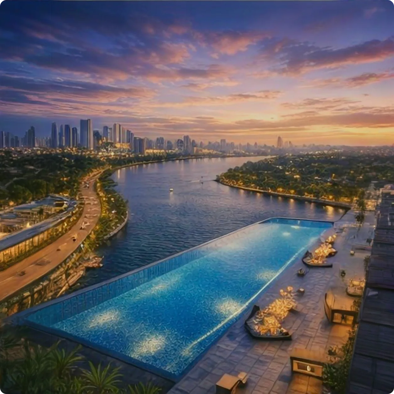 Luxury Poolside View Sobha Bellevue faroke apartments