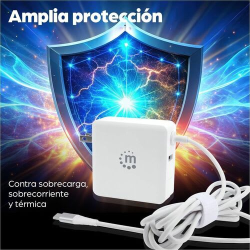Cargador De Energía Pd Con Cable Usb-C Integrado - 60 W - Manhattan Cargador De Energia