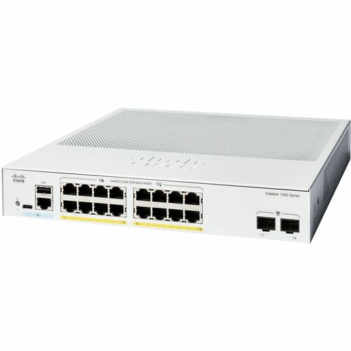 Cisco Switch Catalyst 1300, 16 Puertos Gigabit Ethernet, Poe+ Con 240w Totales, 2 Puertos Sfp (2x1g), Incluye Cable Cab-16awg-Ac, El Smartnet Se Adquieren Por Separado.