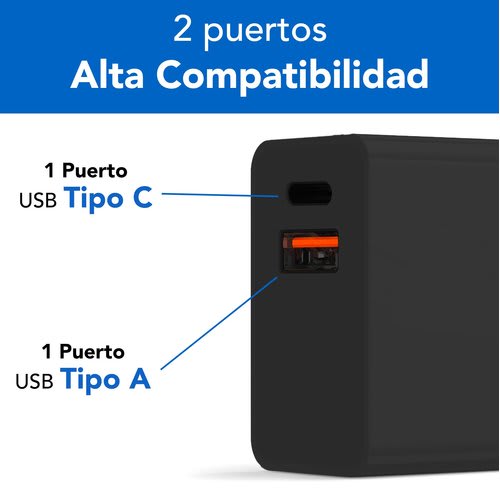 Cargador 38w Carga Rápida Dual V3.0 Usb-A Y Usb Tipo C, Negro - Image 4