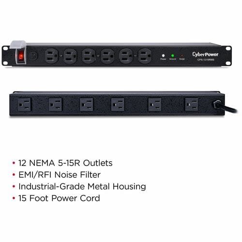 Supresor/Protector De Sobretensión Cyberpower Cps1215rms - Nema 5-15p - 12 X Nema 5-15r - 1800j - 120 V Ac - Entrada120 V Ac Salida - 90ka - 4.6m - Montable En Bastidor
