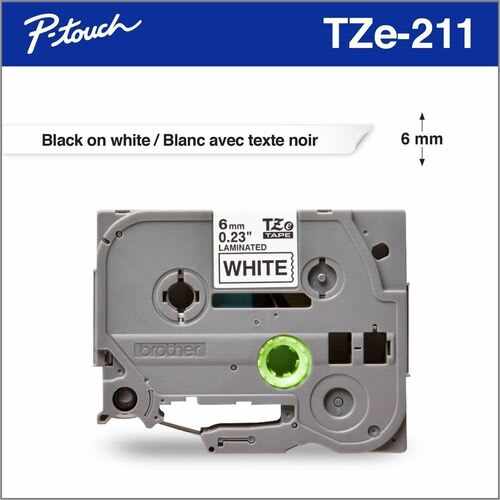Brother P-Touch Tze211 Cinta Para Etiquetas - 6mm Ancho - Blanco - Tereftalato De Polietileno (pet) - Laminada - 1 Solamente