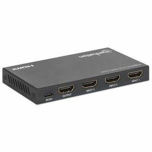 Manhattan Switch Hdmi De 3 Puertos 4k - 3840 X 2160 - 4k, 4k Uhd - 1080p - 3 Dispositivo De Entrada - 1 Pantalla - Tv, Proyector, Señalización Digital, Monitor, Portátil, Computador, Receptor A/V, Consola De Juegos, Playstation, Xbox, Reproductor De Disco Blu-Ray, ... - 1 X Usb - 3 X Entrada Hdmi - 1 X Salida Hdmi