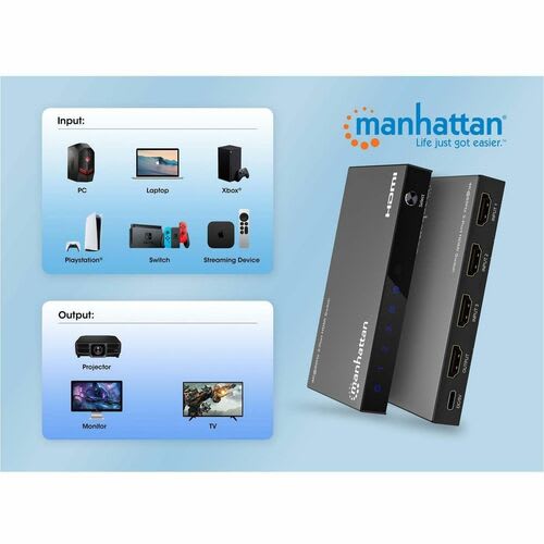 Switch Hdmi De 3 Puertos 4k - 3840 X 2160 - 4k, 4k Uhd - 1080p - 3 Dispositivo De Entrada - 1 Pantalla - Tv, Proyector, Señalización Digital, Monitor, Portátil, Computador, Receptor A/V, Consola De Juegos, Playstation, Xbox, Reproductor De Disco Blu-Ray, ... - 1 X Usb - 3 X Entrada Hdmi - 1 X Salida Hdmi