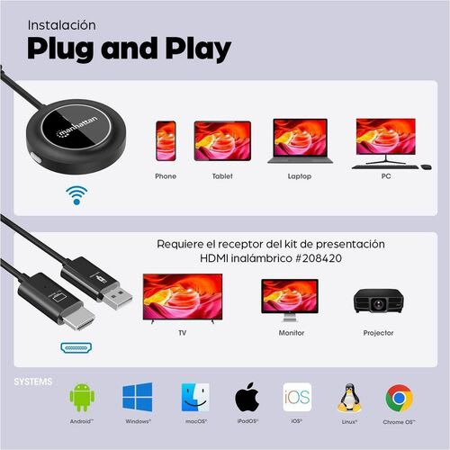 Transmisor Usb-C Inalámbrico Hdmi 1080p - Negro