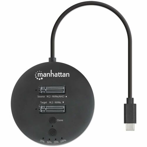 Manhattan Manhattan - Compacto - Estación De Acoplamiento Y Clonación De Ssd M.2 Nvme. Base Para Duplicar O Acceder A Unidades M.2, Con Cable Integrado Usb-C Superspeed+ A 10 Gbps (usb 3.2 Gen 2), Para Unidades Ssd 2230/2242/2260/2280/22110 Con Llave M O Llave B+m, Negro