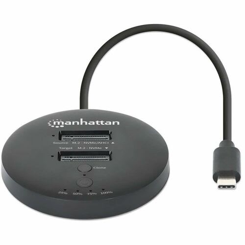 Manhattan - Compacto - Estación De Acoplamiento Y Clonación De Ssd M.2 Nvme. Base Para Duplicar O Acceder A Unidades M.2, Con Cable Integrado Usb-C Superspeed+ A 10 Gbps (usb 3.2 Gen 2), Para Unidades Ssd 2230/2242/2260/2280/22110 Con Llave M O Llave B+m, Negro