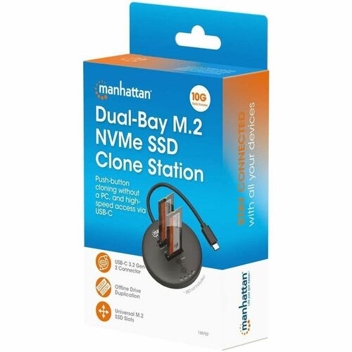 Manhattan - Compacto - Estación De Acoplamiento Y Clonación De Ssd M.2 Nvme. Base Para Duplicar O Acceder A Unidades M.2, Con Cable Integrado Usb-C Superspeed+ A 10 Gbps (usb 3.2 Gen 2), Para Unidades Ssd 2230/2242/2260/2280/22110 Con Llave M O Llave B+m, Negro