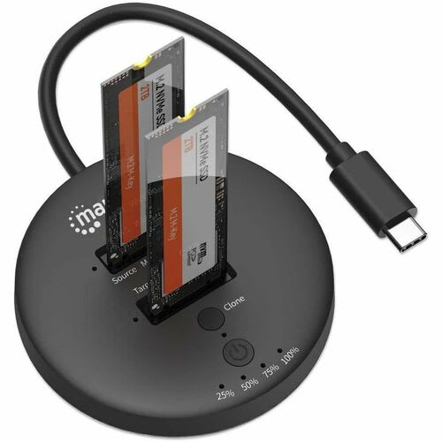 Manhattan - Compacto - Estación De Acoplamiento Y Clonación De Ssd M.2 Nvme. Base Para Duplicar O Acceder A Unidades M.2, Con Cable Integrado Usb-C Superspeed+ A 10 Gbps (usb 3.2 Gen 2), Para Unidades Ssd 2230/2242/2260/2280/22110 Con Llave M O Llave B+m, Negro