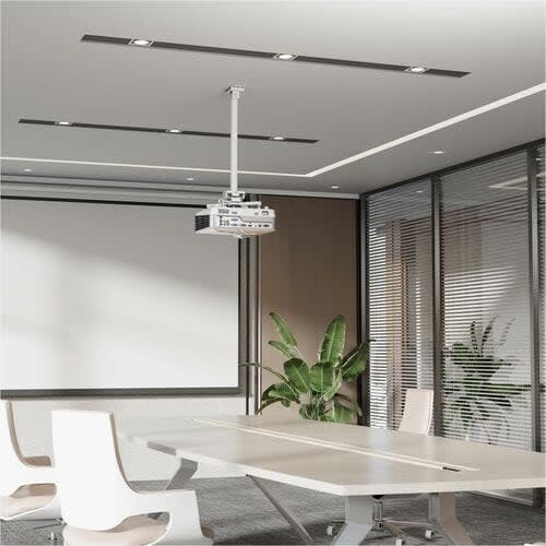 Soporte Para Proyector Con Montaje En Techo Y Ajuste De Altura. Soporta Un Proyector De Hasta 35 Kg (77 Lbs.), Para Techos Inclinados Y Planos, Movimiento Completo Con +/-180° De Rotación, +/-20° De Inclinación, +/-8° De Giro, Extensión Telescópica De 745 A 1145 Mm (29 A 45 Pulg.), Blanco - Altura Ajustable - Compatible Con Montura Vesa - Acero Laminado En Frío (crs)