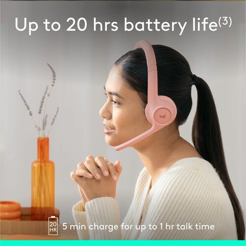 Auriculares Logitech Zone Inalámbrico Sobre La Cabeza Estéreo - Rosa - Binaural - Supra-Aural - 3000cm - Bluetooth - 50hz A 20khz - Función De Cancelación De Ruido Ambiente Micrófono