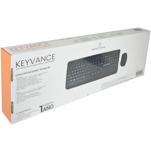 Teclado Y Ratón Perfect Choice Keyvance - Qwerty - Español (américa Latina) - Usb Membrana Inalámbrico Bluetooth/Rf 2.40ghz Teclado - Keyboard/Keypad Color: Negro - Usb Inalámbrico Bluetooth/Rf Mouse - óptico - 3200 Dpi - 6 Botón - Pointing Device Color: Negro - Multimedia Tecla(s) De Acceso Rápido - Aa, Aaa - Compatible Con Pc, Mac
