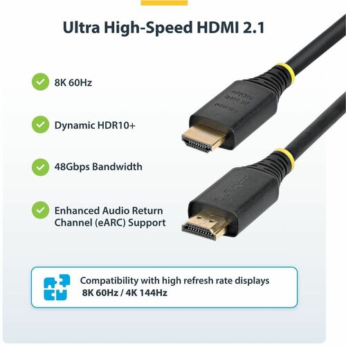 StarTech.com Startech.com Cable Hdmi De 2m Certificado De Ultra Alta Velocidad - 8k60/4k120 - Cable Hdmi 2.1 Con Hdr10+ / Earc - 48gbps - Cable Hdmi 8k - Cable For Monitor, Tv, Pantalla, Workstation, Mosaico, Dispositivo De Audio/Vídeo, Macbook, Macbook Air, Macbook Pro - 48gbit/S - Admite Hasta7680 X 4320, 3840 X 2160 - Apantallado - Oro Conector Chapado - 30 Awg - Negro