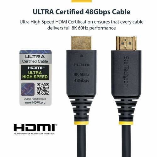 Startech.com Cable Hdmi De 2m Certificado De Ultra Alta Velocidad - 8k60/4k120 - Cable Hdmi 2.1 Con Hdr10+ / Earc - 48gbps - Cable Hdmi 8k - Cable For Monitor, Tv, Pantalla, Workstation, Mosaico, Dispositivo De Audio/Vídeo, Macbook, Macbook Air, Macbook Pro - 48gbit/S - Admite Hasta7680 X 4320, 3840 X 2160 - Apantallado - Oro Conector Chapado - 30 Awg - Negro