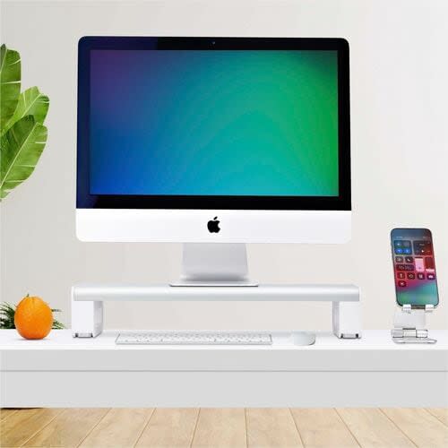 Startech.com Elevador Para Monitor - Conforme Con Normas Taa - 15kg Capacidad De Carga - 9.1cm Altura X 22.1cm Ancho - Mesa - Acero, Plástico - Plata, Blanco - Para Monitor, Portátil, Teclado, Mouse, Accesorios, De Escritorio, Computador - Ergonómico, Duradero, Robusto, Antideslizante, Dura Dero, Antideslizante, Patas De Goma