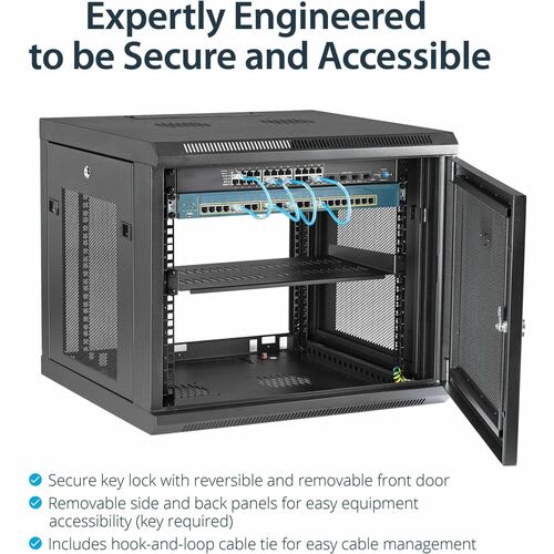StarTech.com Startech.com Gabinete Rack De Pared Para Servidores 9u 19" 4 Postes Estante 1u - Rack De Servidores De Montaje En Pared - Malla De Acero, Acero - 90kg Capacidad De Peso Estático