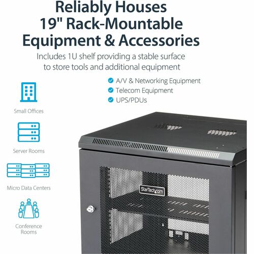 Startech.com Gabinete Rack De Pared Para Servidores 9u 19" 4 Postes Estante 1u - Rack De Servidores De Montaje En Pared - Malla De Acero, Acero - 90kg Capacidad De Peso Estático - Image 3