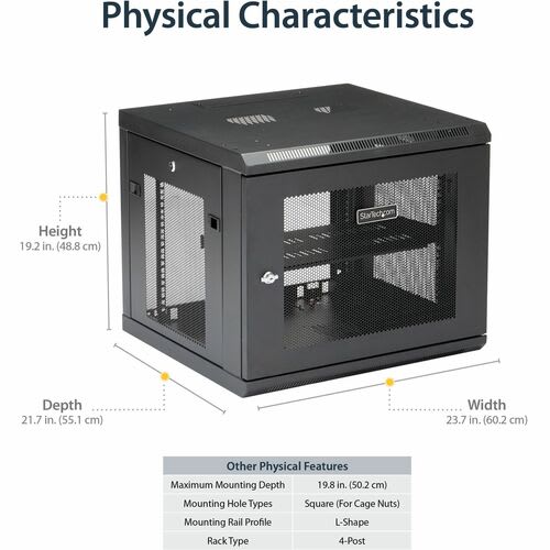 Startech.com Gabinete Rack De Pared Para Servidores 9u 19" 4 Postes Estante 1u - Rack De Servidores De Montaje En Pared - Malla De Acero, Acero - 90kg Capacidad De Peso Estático - Image 6