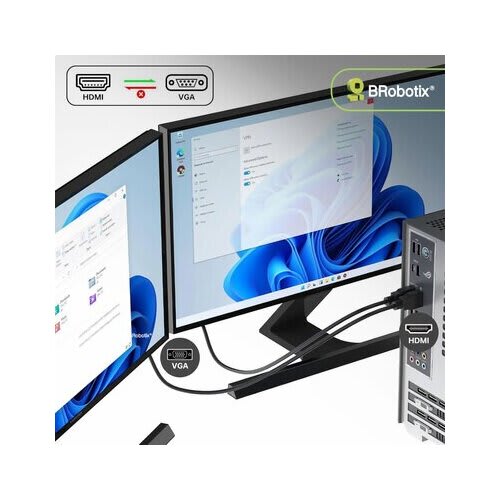 Brobotix Cable Hdmi Macho A Vga Macho, Para Conectar Equipos Hdmi A Monitores O Proyectores Vga, Es Plug And Play, Longitud De 1.8 M, No Requiere Alimentación Externa, Clor Negro. - Image 2
