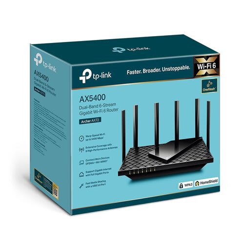Tp-link Tp-Link Archer Ax72 Wi-Fi 6 Ieee 802.11 A/B/G/N/Ac/Ax Ethernet Router Inalámbrico - Banda Dual - 2.40ghz Banda Ism - 5ghz Banda Unii - 6 X Antena - 675mb/S Velocidad Inalámbrica - 4 X Puerto De Red - 1 X Broadband Port - Usb - Gigabit Ethernet - Compatibilidad Con Vpn - De Escritorio