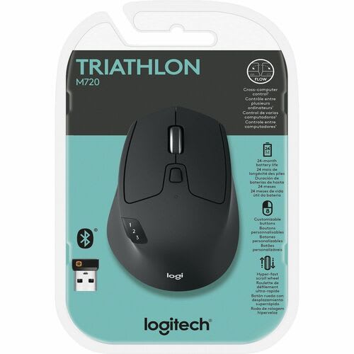 Mouse Logitech Triathlon M720 - Frecuencia Bluetooth/Radio - Usb - óptico - 8 Botón(es) - Negro - 1 Solamente - Inalámbrico - 10m - 2.40ghz - 1000 Dpi - Rueda Inclinable - Diestro - 1 X Aa Battery Supported