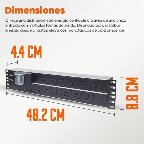 Barra Pdu 15 Cont. Gab/Rack 19" , 2u, Contr - Nema 5-15p - 3m Cordón - Montable En Bastidor - Negro - Image 8