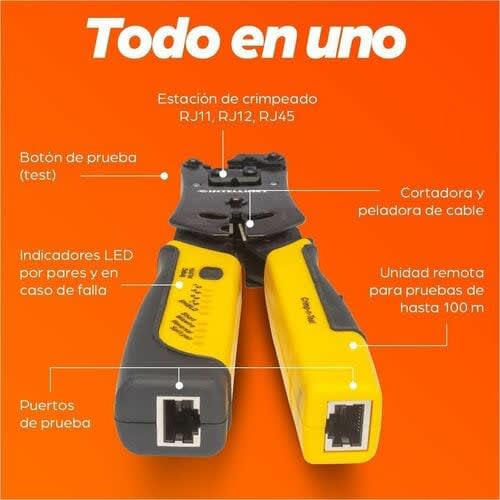 Pinza P/Crimpear Rj11/Rj45 C/Probador - 220mm Longitud - 513g - Luz Led - Image 9