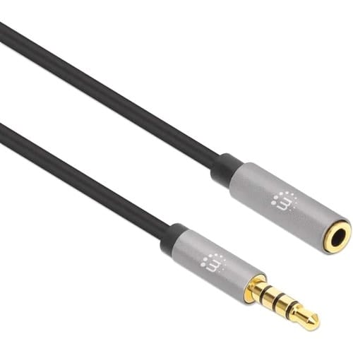 Manhattan 356022 1m Minifono Cable De Audio - Cable For Dispositivo De Audio, Estéreo De Coche, Auricular, Altavoz, Smartphone, Portátil, Tableta, Ipod, Reproductor Mp3, Amplificador, Teléfono, ... - Cable De Extensión - Oro Contacto Chapado - 28 Awg - Negro, Plata