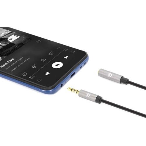Manhattan 356022 1m Minifono Cable De Audio - Cable For Dispositivo De Audio, Estéreo De Coche, Auricular, Altavoz, Smartphone, Portátil, Tableta, Ipod, Reproductor Mp3, Amplificador, Teléfono, ... - Cable De Extensión - Oro Contacto Chapado - 28 Awg - Negro, Plata