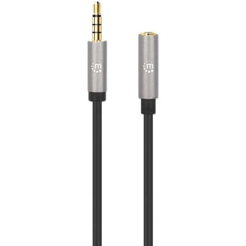 Manhattan 356039 2m Minifono Cable De Audio - Cable For Dispositivo De Audio, Estéreo De Coche, Auricular, Altavoz, Smartphone, Portátil, Tableta, Ipod, Reproductor Mp3, Amplificador, Teléfono, ... - Cable De Extensión - Oro Contacto Chapado - 28 Awg - Negro, Plata