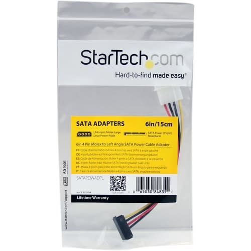 Startech.com Adaptador Cable 15cm Alimentación Sata ángulo A La Izquierda 15 Pines A 4 Pines Lp4 - Para Disco Sata - Lp4 / Sata - 1 Solamente