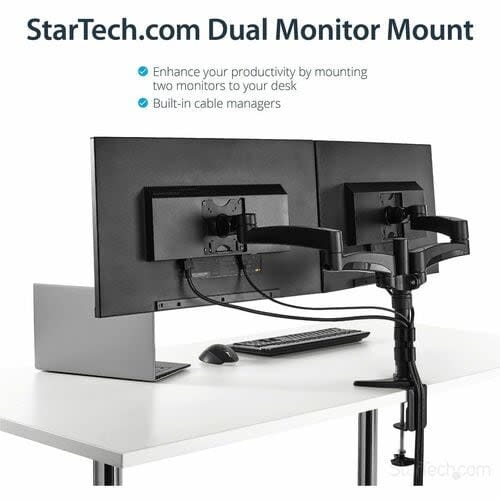 Startech.com Brazo Articulado Para Dos Monitores - Soporte Con Mástil De Fijación En Mesa Para 2 Pantallas Lcd De 24" - Altura Ajustable - 2 Pantalla(s) Admitidas - 30.5cm A 61cm (24") Para Pantalla Plana - 27.22kg Capacidad De Carga - 75 X 75, 100 X 100 - Compatible Con Montura Vesa - Acero, Plástico - 1 Solamente - Image 2