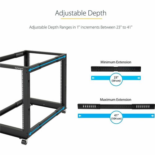 Startech.com Rack 25u Móvil De Marco Abierto De 4 Postes Para Servidores - Rack De 19 Pulgadas - Ruedas O Patas Niveladoras - Acero, Acero Laminado En Frío - 544.30kg Capacidad De Peso Estático