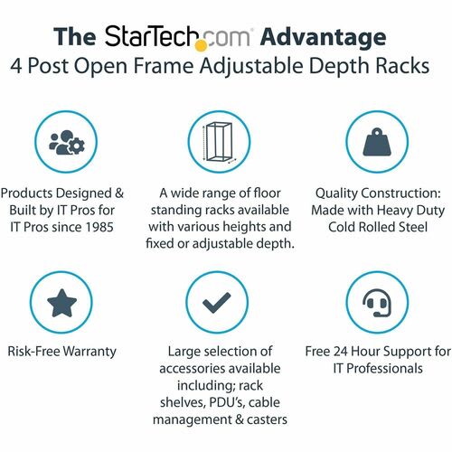 Startech.com Rack 25u Móvil De Marco Abierto De 4 Postes Para Servidores - Rack De 19 Pulgadas - Ruedas O Patas Niveladoras - Acero, Acero Laminado En Frío - 544.30kg Capacidad De Peso Estático