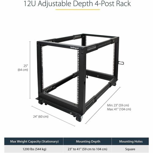 Startech.com Rack 12u Móvil De Marco Abierto De 4 Postes Para Servidores - Rack De 19 Pulgadas - Ruedas O Patas Niveladoras - Acero, Acero Laminado En Frío - 544g Capacidad De Peso Estático