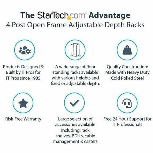 Startech.com Rack 12u Móvil De Marco Abierto De 4 Postes Para Servidores - Rack De 19 Pulgadas - Ruedas O Patas Niveladoras - Acero, Acero Laminado En Frío - 544g Capacidad De Peso Estático