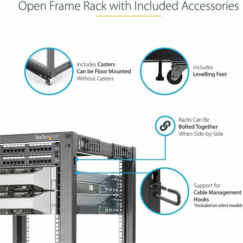 Startech.com Rack 12u Móvil De Marco Abierto De 4 Postes Para Servidores - Rack De 19 Pulgadas - Ruedas O Patas Niveladoras - Acero, Acero Laminado En Frío - 544g Capacidad De Peso Estático