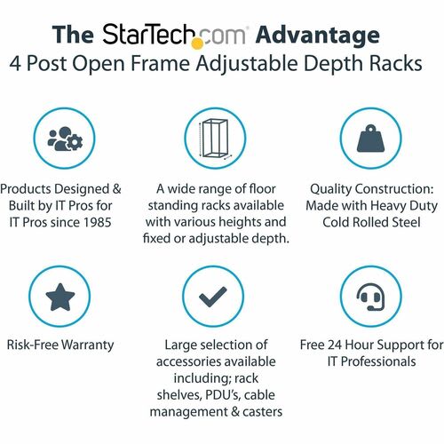 Startech.com Rack 12u Móvil De Marco Abierto De 4 Postes Para Servidores - Rack De 19 Pulgadas - Ruedas O Patas Niveladoras - Acero, Acero Laminado En Frío - 544g Capacidad De Peso Estático