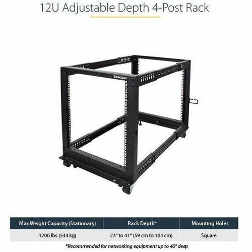 Startech.com Rack 12u Móvil De Marco Abierto De 4 Postes Para Servidores - Rack De 19 Pulgadas - Ruedas O Patas Niveladoras - Acero, Acero Laminado En Frío - 544g Capacidad De Peso Estático