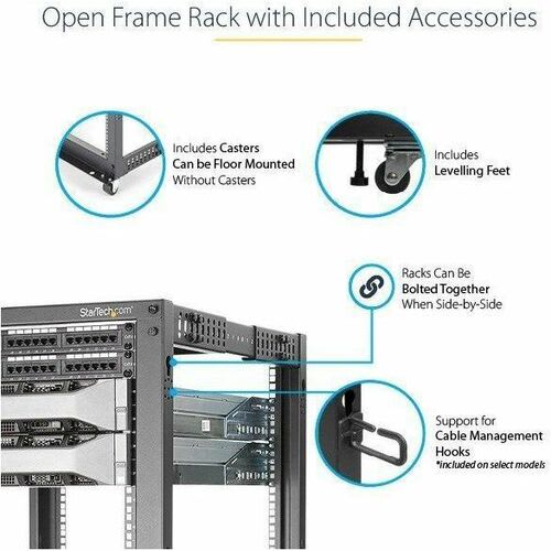 Startech.com Rack 12u Móvil De Marco Abierto De 4 Postes Para Servidores - Rack De 19 Pulgadas - Ruedas O Patas Niveladoras - Acero, Acero Laminado En Frío - 544g Capacidad De Peso Estático