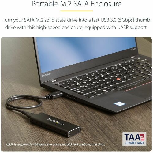 Startech.com Gabinete Usb 3.0 (5gbps) A Ssd M.2 De Aluminio Con Uasp - Negro - Sata Ngff M.2 Con B Key Y B+m Key - No Compatible Nvme/Ahci - 1 X Ssd Admitido - 1 X Bahía Total - Aluminio