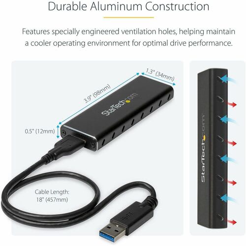 Startech.com Gabinete Usb 3.0 (5gbps) A Ssd M.2 De Aluminio Con Uasp - Negro - Sata Ngff M.2 Con B Key Y B+m Key - No Compatible Nvme/Ahci - 1 X Ssd Admitido - 1 X Bahía Total - Aluminio