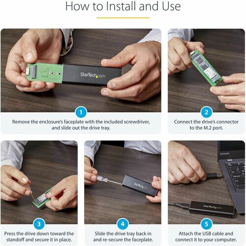 Startech.com Gabinete Usb 3.0 (5gbps) A Ssd M.2 De Aluminio Con Uasp - Negro - Sata Ngff M.2 Con B Key Y B+m Key - No Compatible Nvme/Ahci - 1 X Ssd Admitido - 1 X Bahía Total - Aluminio