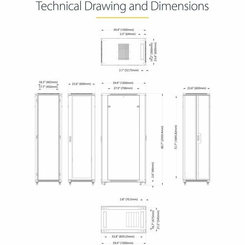 Startech.com Rack Gabinete De Equipos De 4 Postes 42u - Profundidad De 36in - Rack Gabinete De 19 Pulgadas Con Ruedas - Acero, Malla - 907kg Capacidad Máxima De Peso - 907kg Capacidad De Peso Estático - Image 6