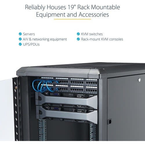 StarTech.com Startech.com Gabinete Rack Para Servidores 15u 19" 4 Postes - Rack De Servidores Con Rieles De Montaje Ajustables - Acero, Cristal, Malla De Acero - 800kg Capacidad De Peso Estático