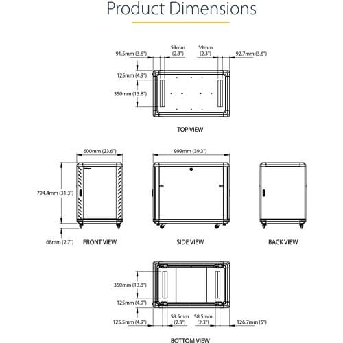 Startech.com Gabinete Rack Para Servidores 15u 19" 4 Postes - Rack De Servidores Con Rieles De Montaje Ajustables - Acero, Cristal, Malla De Acero - 800kg Capacidad De Peso Estático - Image 3